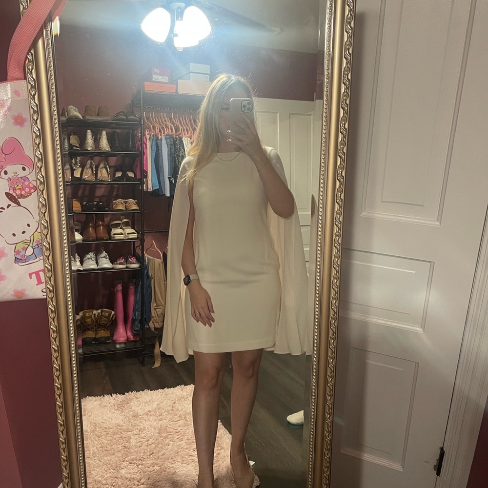 Cape Georgette Cocktail Dress - Winter Cream - Picture 7 of 7